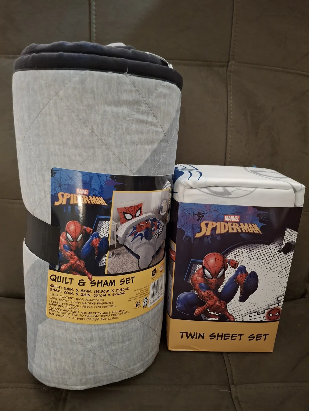 Spiderman Twin Quilt/ Sham & Sheet Set - Gray/Blue
